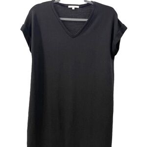 ANTISTAR V-neck‎ T-Shirt Dress; Short Cuffed Sleeves; Super Soft; Black; Size S